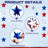4 Pack 3D Patriotic Star Garland 32.8 FT Red White Blue Hanging Décor