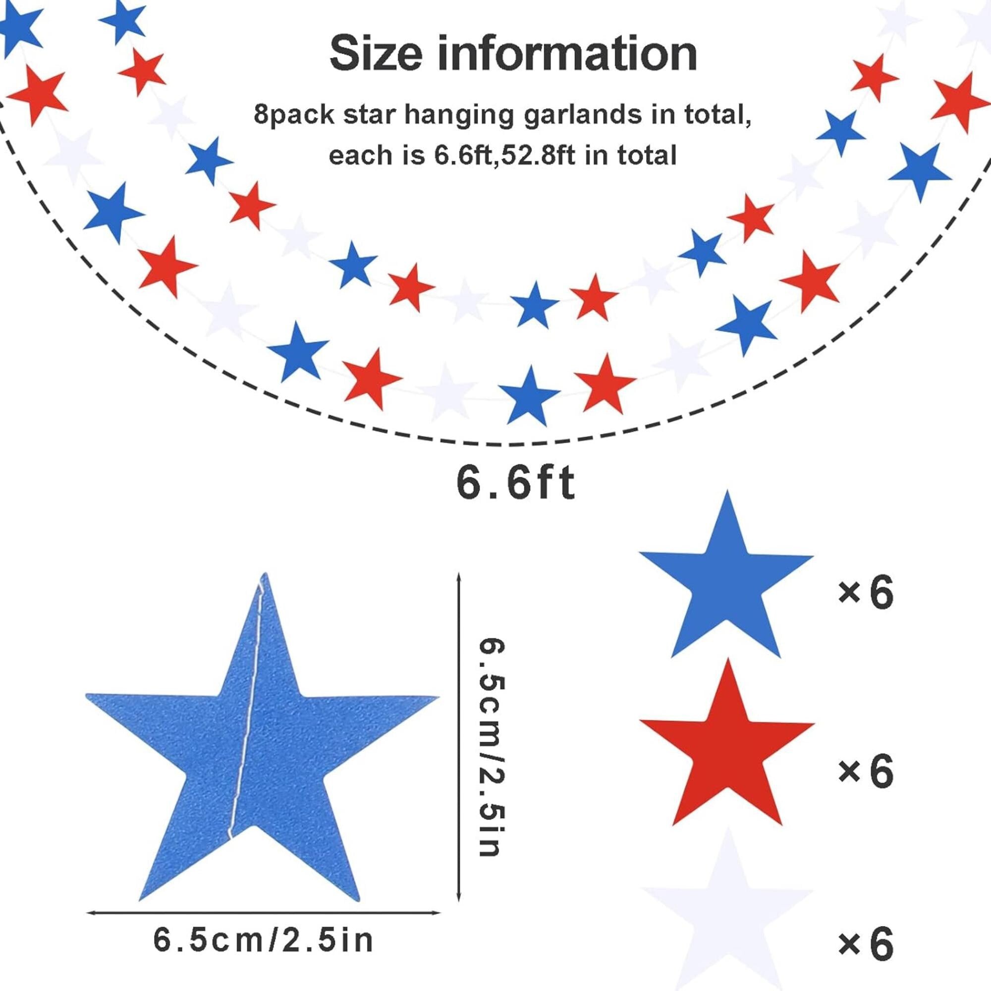 8 Pack Patriotic Star Streamers Banner Red White Blue Hanging Garland