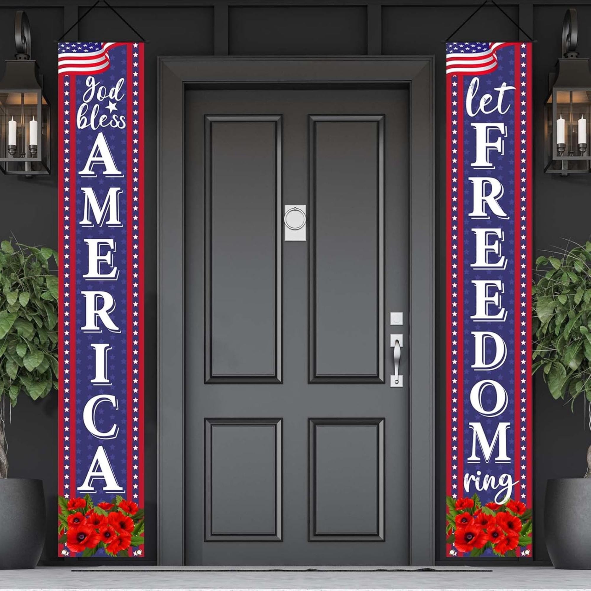 Patriotic Porch Banner God Bless America Let Freedom Ring Décor
