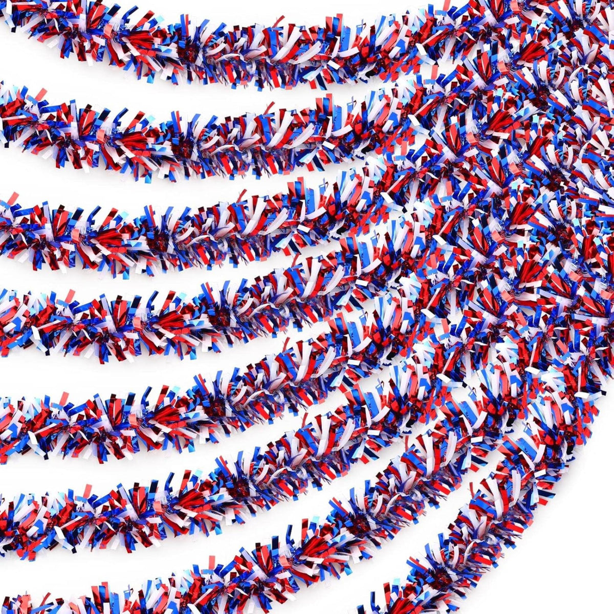 79 Feet Patriotic Tinsel Garland Red White Blue Metallic Party Décor