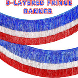 Patriotic Fringe Banner with Paper Fans Red White Blue Party Décor