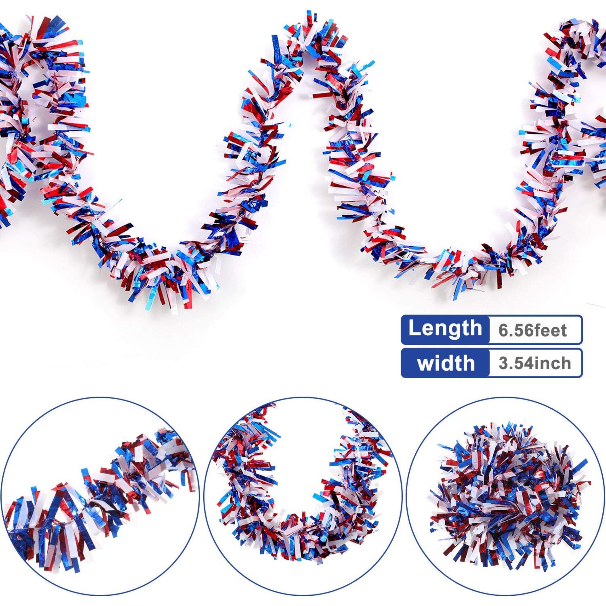 6 Piece 39.4 FT Patriotic Tinsel Garland Red White Blue Décor