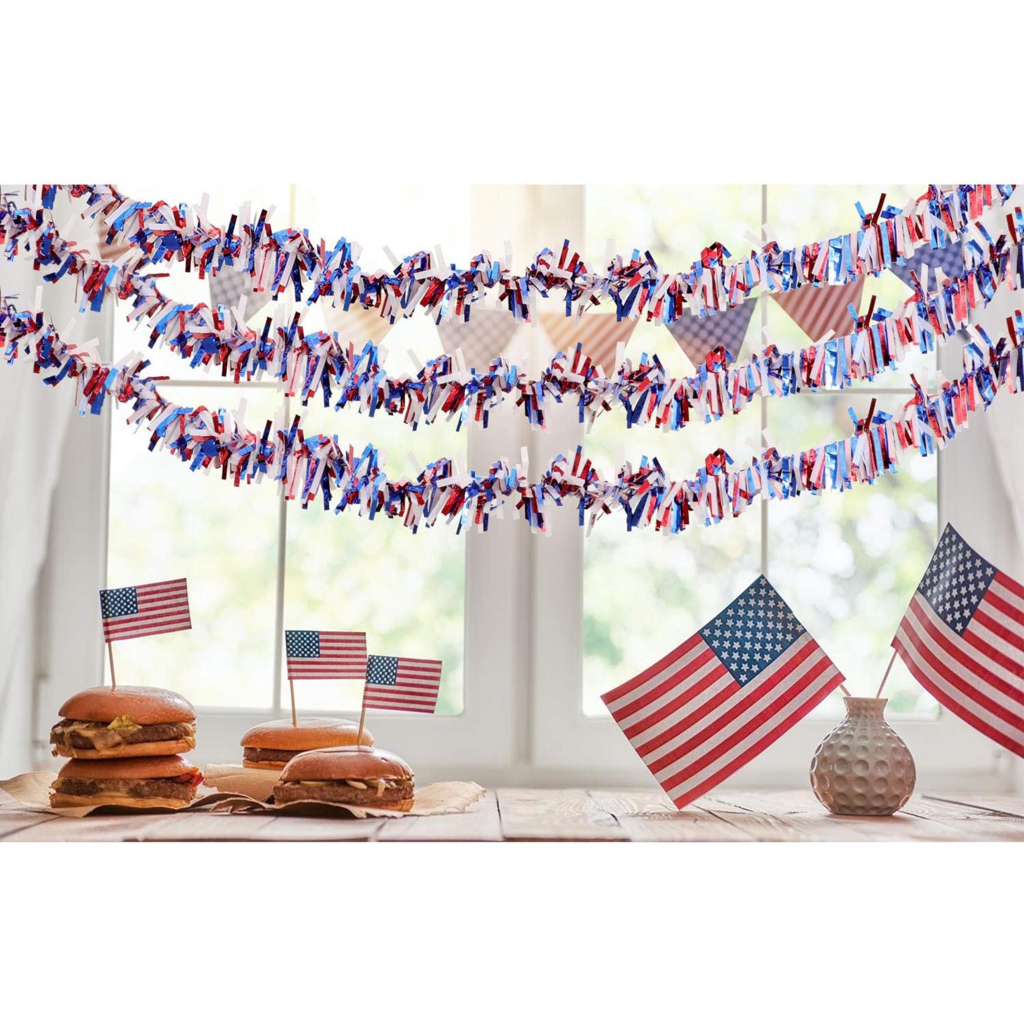 6 Piece 39.4 FT Patriotic Tinsel Garland Red White Blue Décor