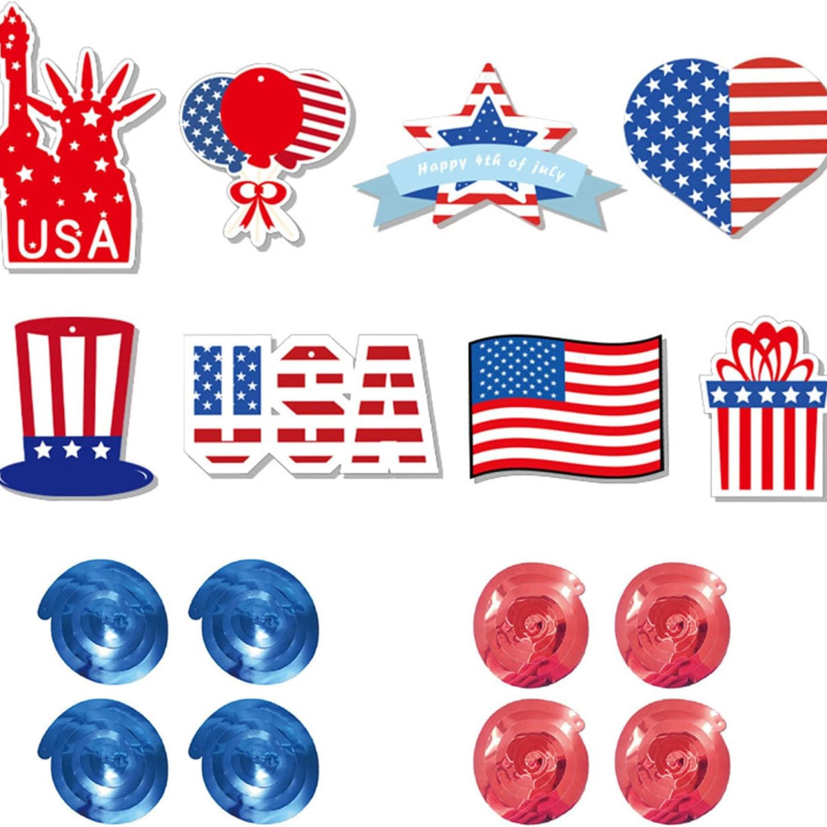 8 Piece Patriotic Star Hanging Garland Red White Blue Party Décor