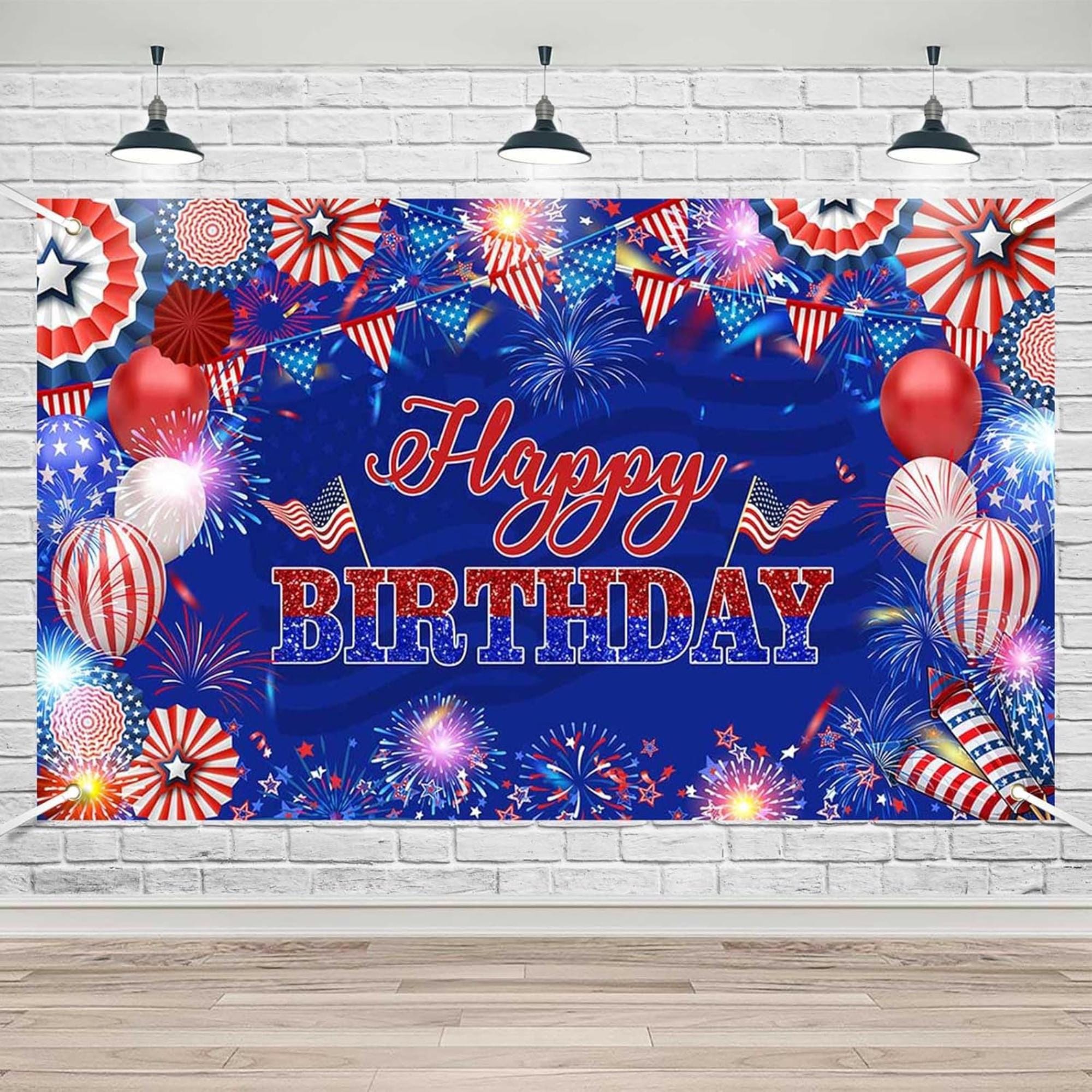 4th of July Birthday Banner Red White Blue Patriotic Photo Backdrop