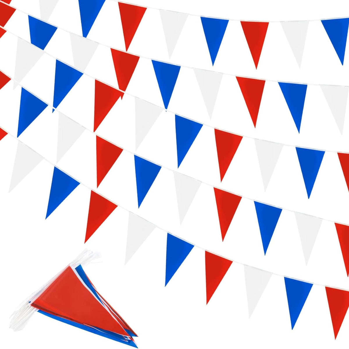 177FT Patriotic Pennant Banner Red White Blue Triangle Flag Garland