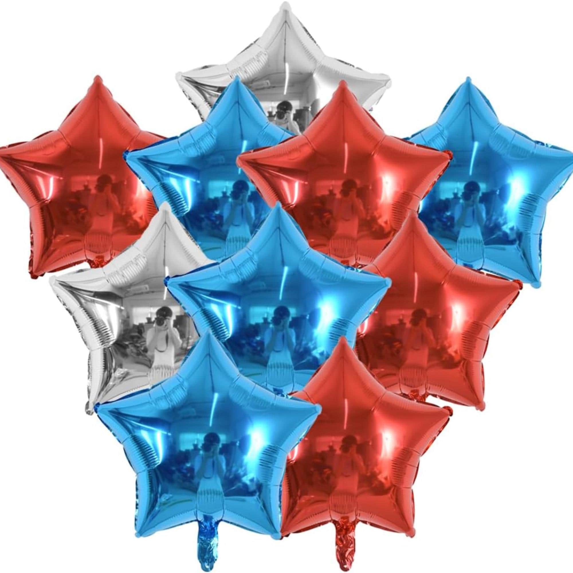 24 Pcs 18 Inch Patriotic Star Foil Balloons Red Blue Silver Décor