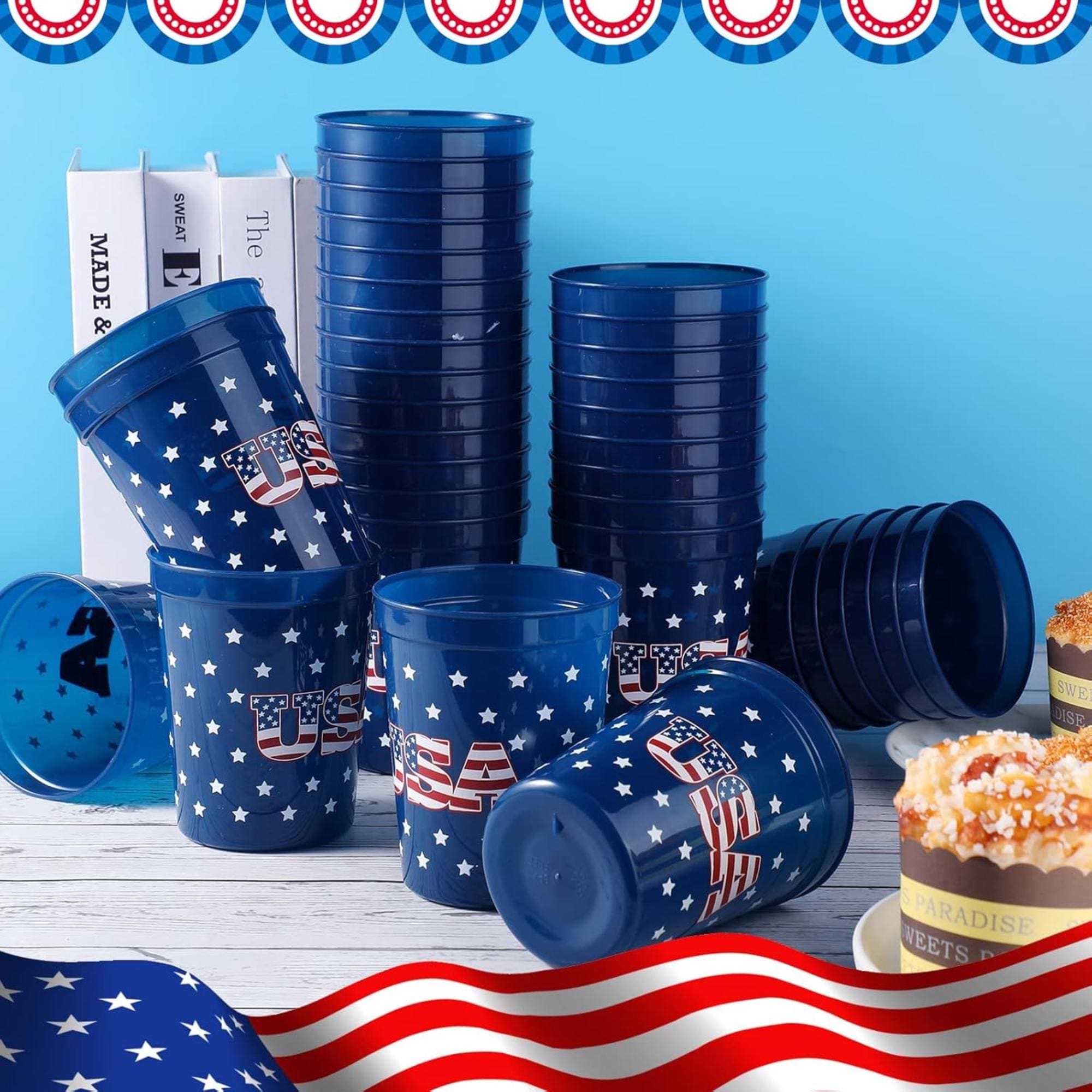 32 Pcs Patriotic Plastic Cups Red White Blue Star Party Tumblers