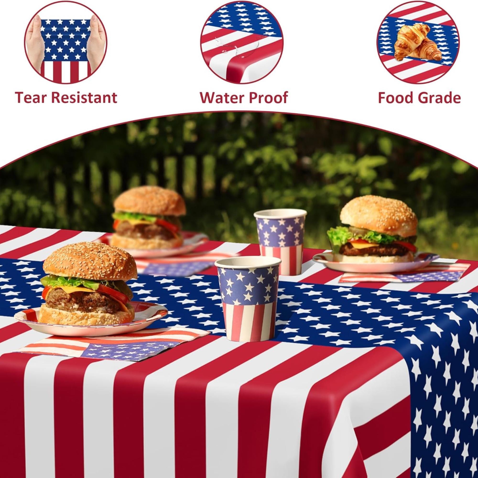 4 Pack Patriotic Tablecloth 108x54 Red White Blue Plastic Table Cover