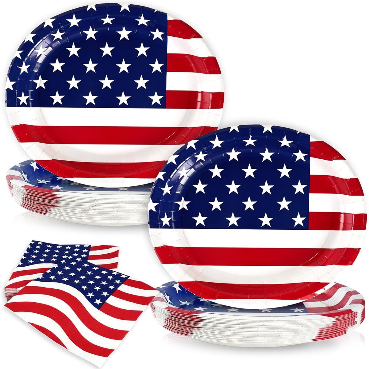 100 Pcs Patriotic Paper Plates and Napkins Set Large Oval Tableware