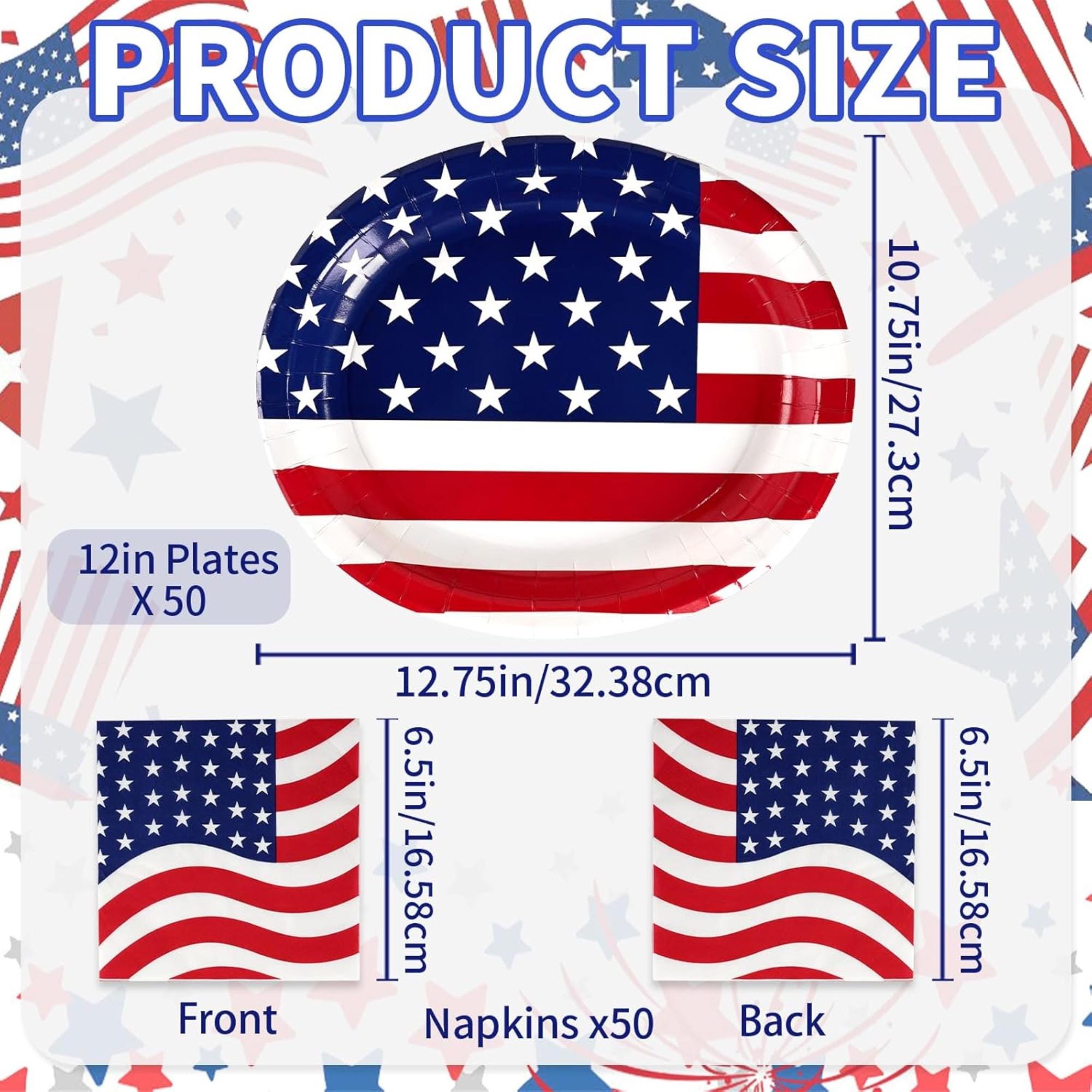 100 Pcs Patriotic Paper Plates and Napkins Set Large Oval Tableware