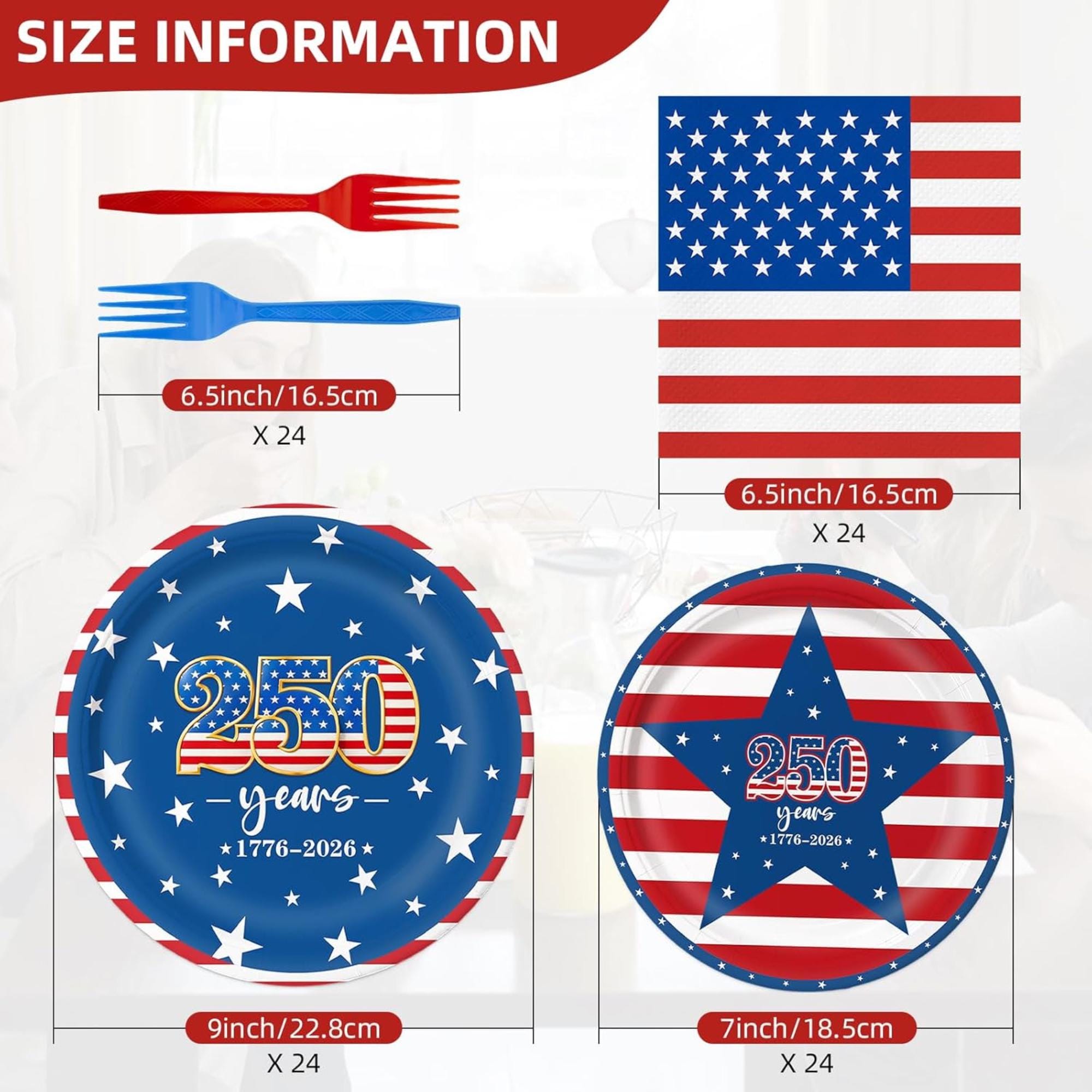 96 Pcs Patriotic Tableware Set Plates Napkins Forks Serves 24