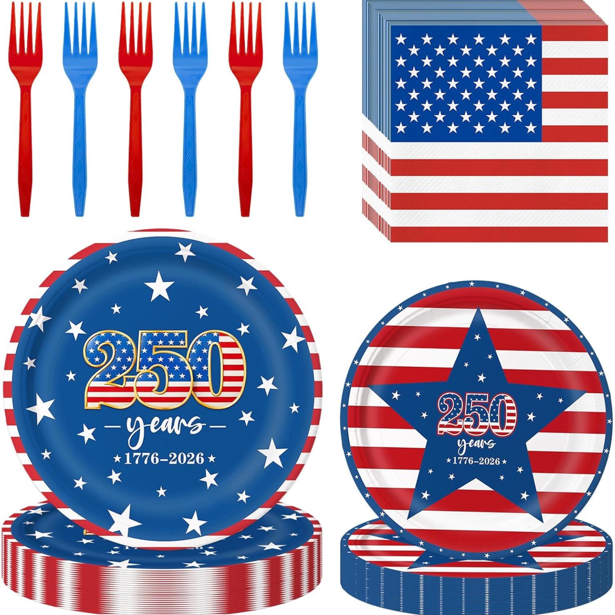 96 Pcs Patriotic Tableware Set Plates Napkins Forks Serves 24