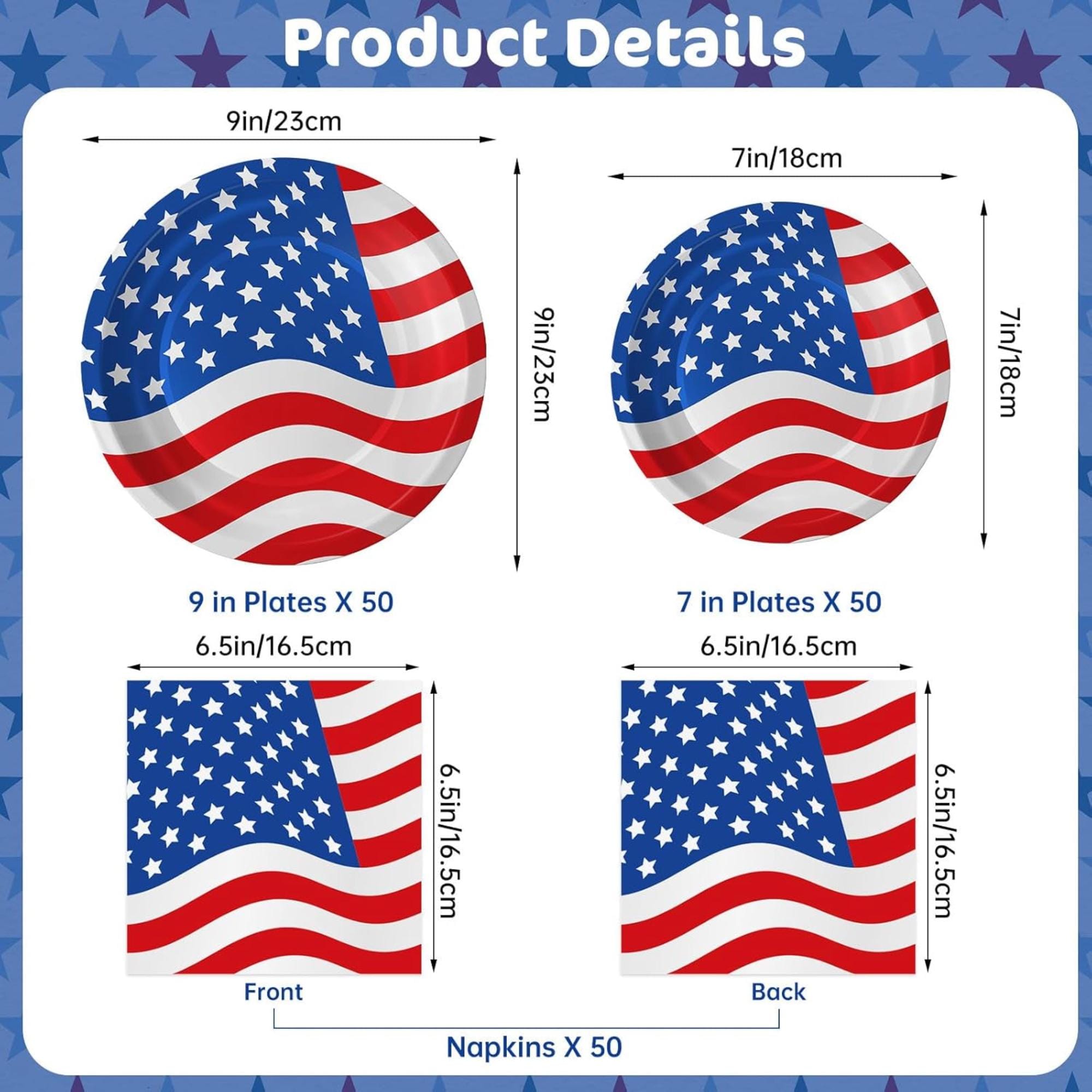 Patriotic Plates and Napkins Set American Flag Tableware Serves 50