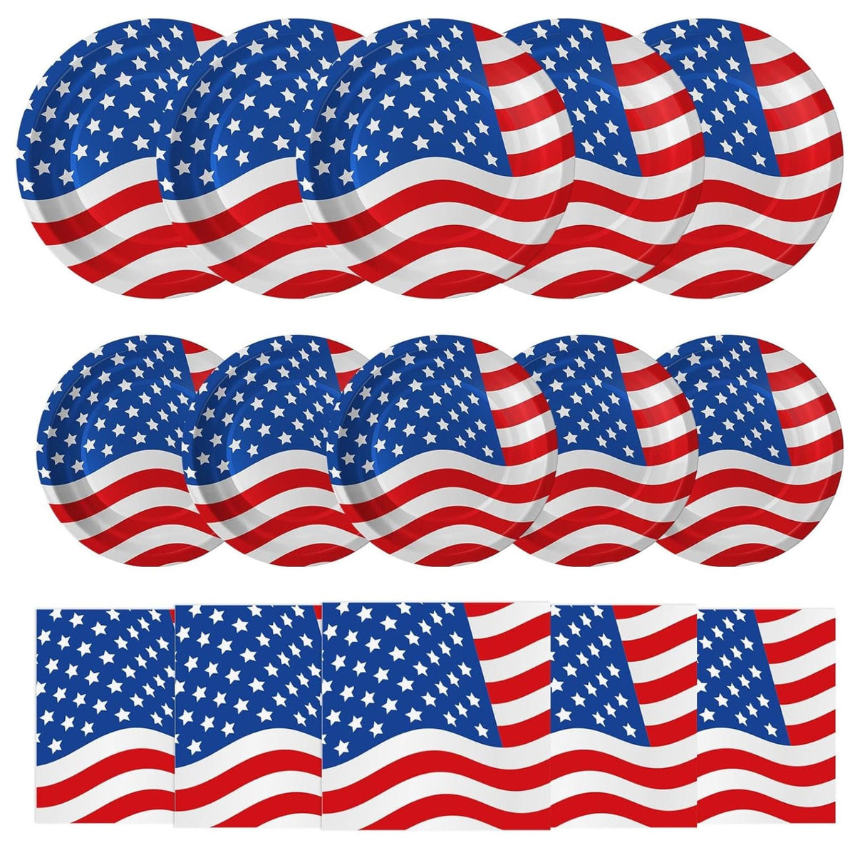 Patriotic Plates and Napkins Set American Flag Tableware Serves 50