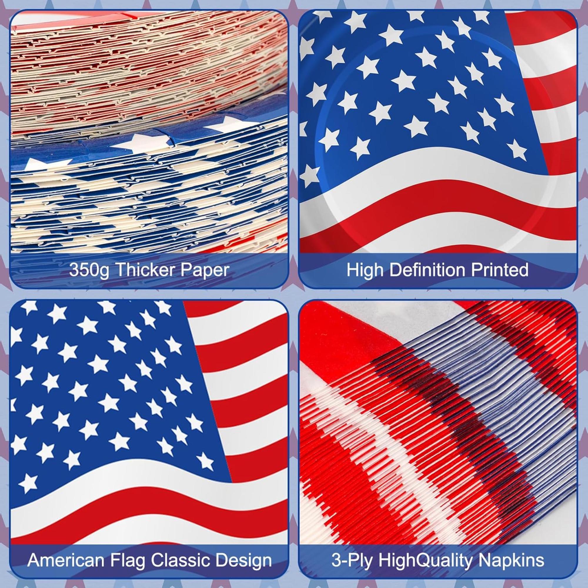 Patriotic Plates and Napkins Set American Flag Tableware Serves 50