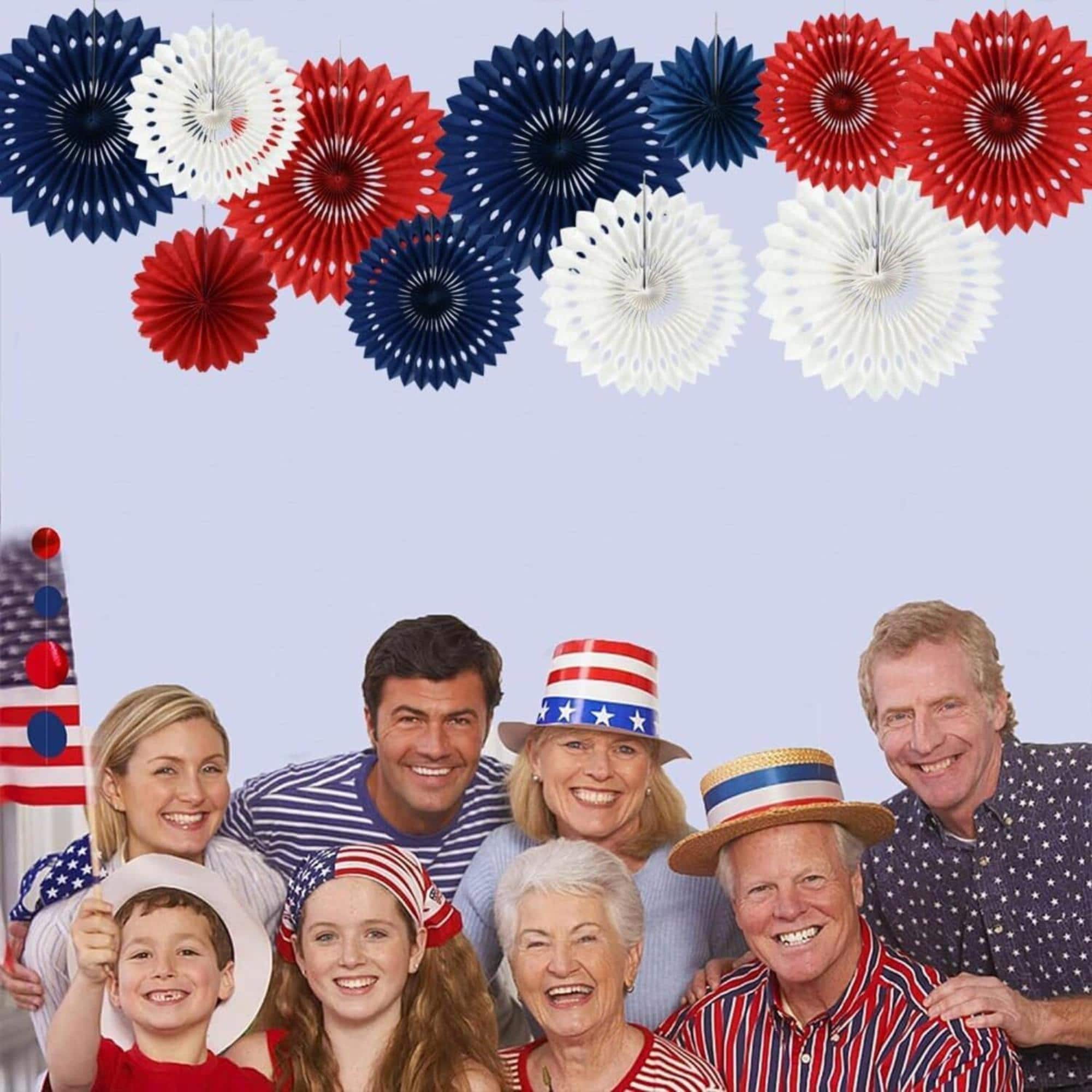 11 Count Patriotic Honeycomb Paper Fans Red White Blue Hanging Décor