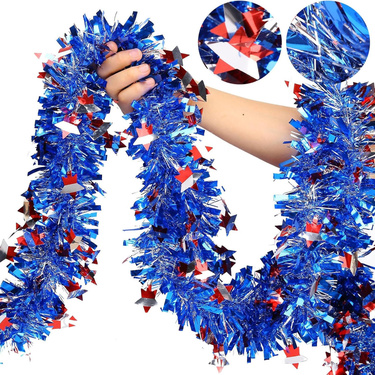 50FT Patriotic Glitter Tinsel Garland Red White Blue Outdoor Decor