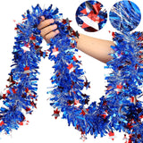 50FT Patriotic Glitter Tinsel Garland Red White Blue Outdoor Decor