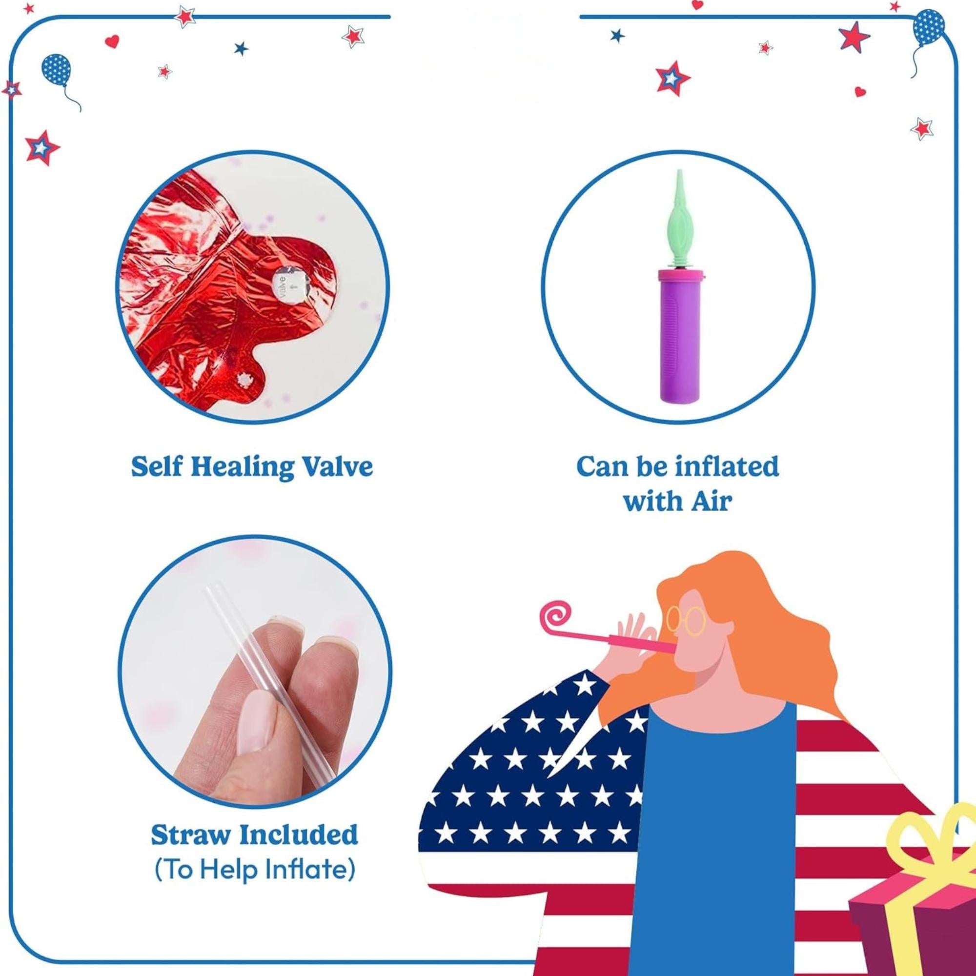 Born in the USA Balloon Banner Red Silver Blue Patriotic Party Decor