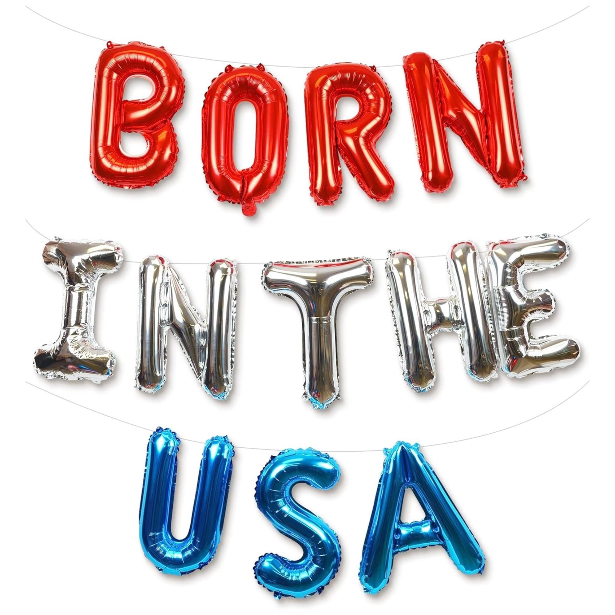 Born in the USA Balloon Banner Red Silver Blue Patriotic Party Decor