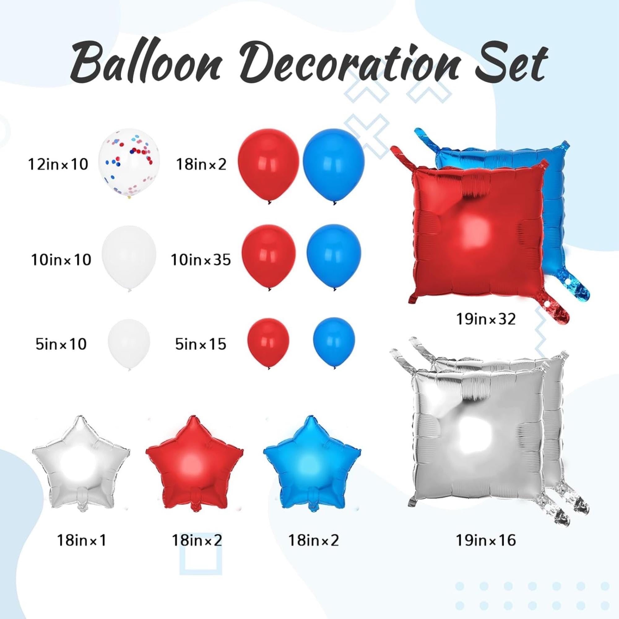 187 Pcs Patriotic Balloon Arch Kit Red White Blue Foil Backdrop