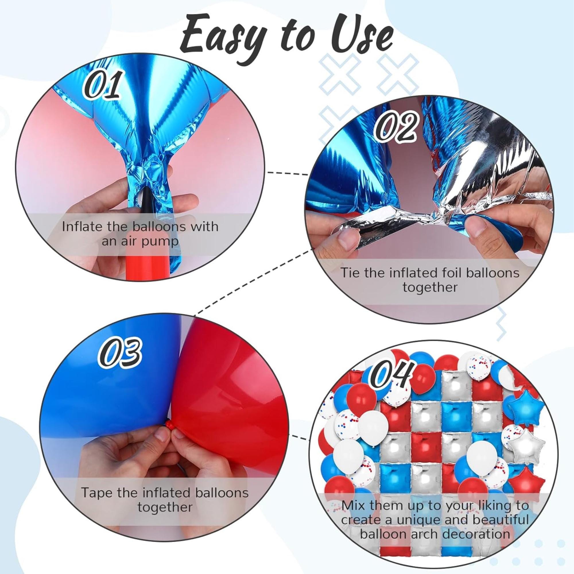 187 Pcs Patriotic Balloon Arch Kit Red White Blue Foil Backdrop