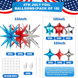 18 Pcs Patriotic Starburst Foil Balloons Red White Blue Party Decor