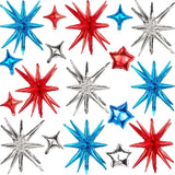18 Pcs Patriotic Starburst Foil Balloons Red White Blue Party Decor