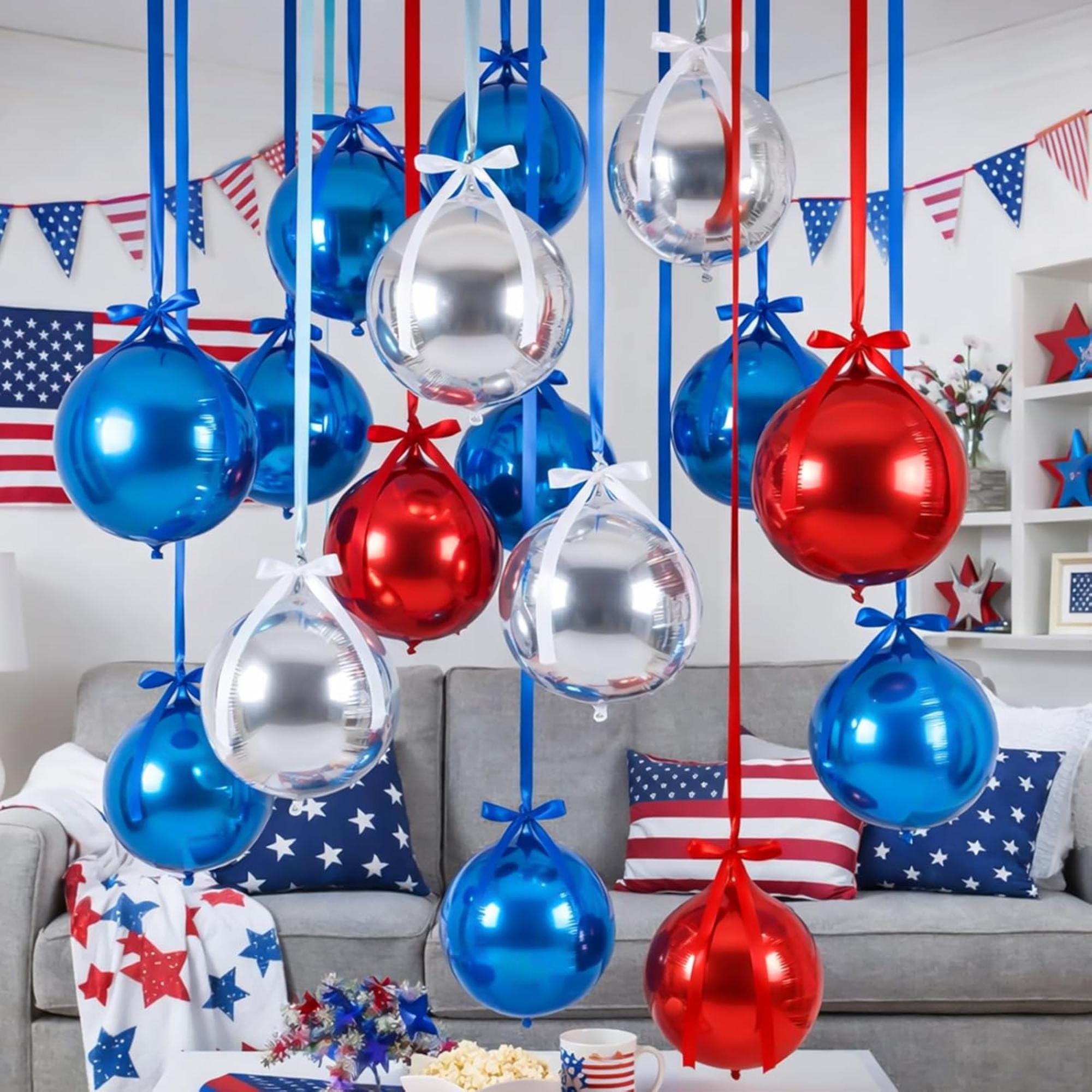 20 Pcs 22 Inch Metallic Foil Balloons Red Blue Silver Party Decor