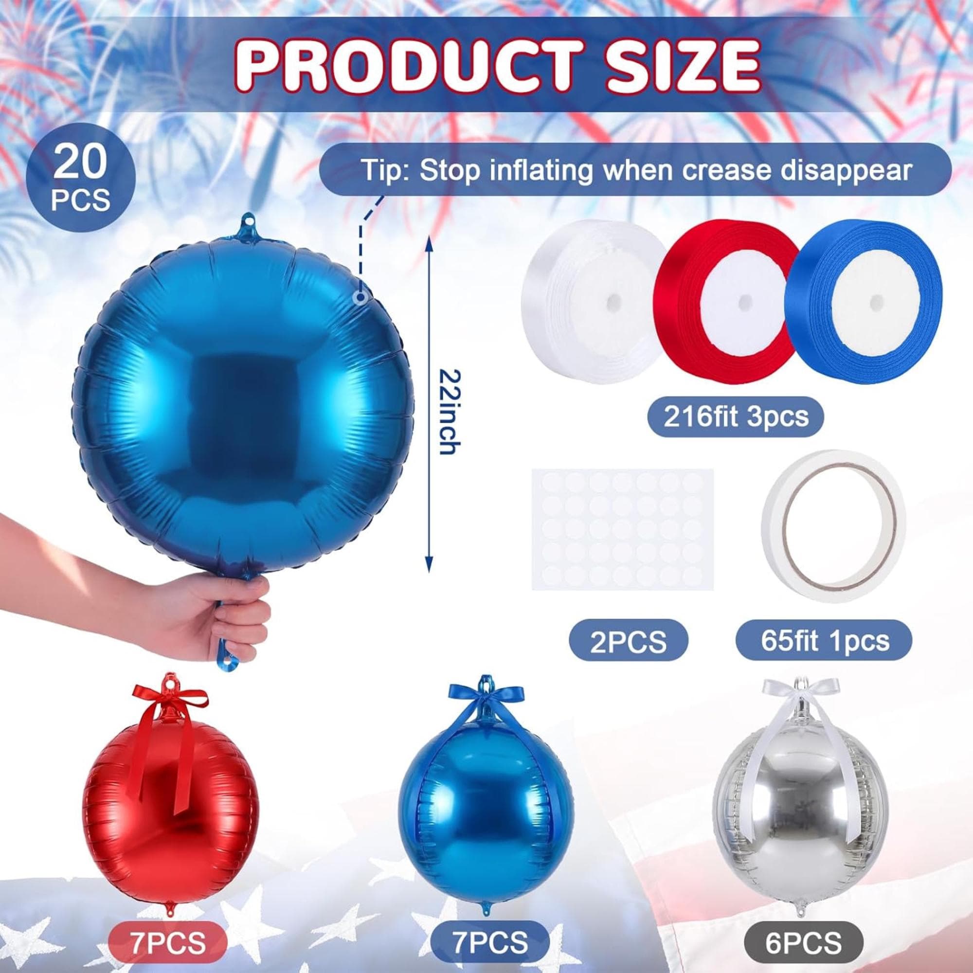 20 Pcs 22 Inch Metallic Foil Balloons Red Blue Silver Party Decor