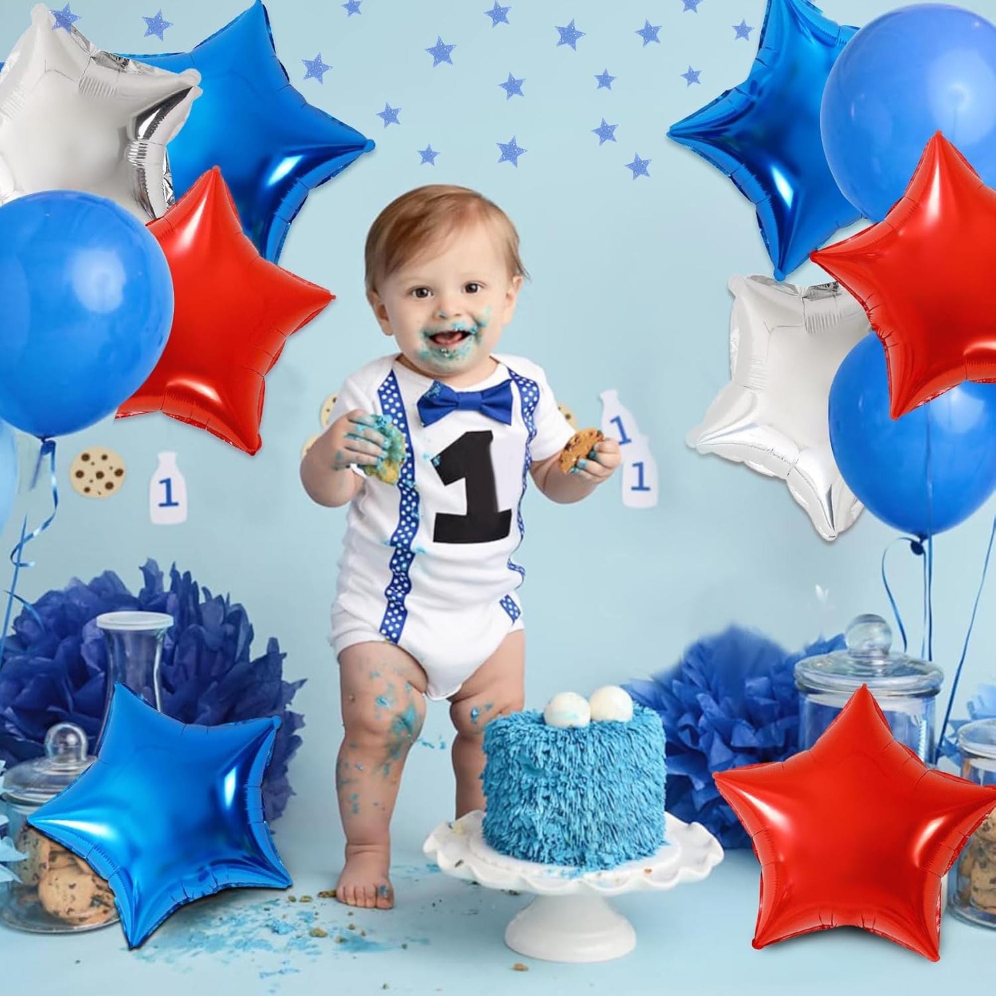 10 Pcs Star Foil Balloons 18 Inch Red Blue Silver Party Décor