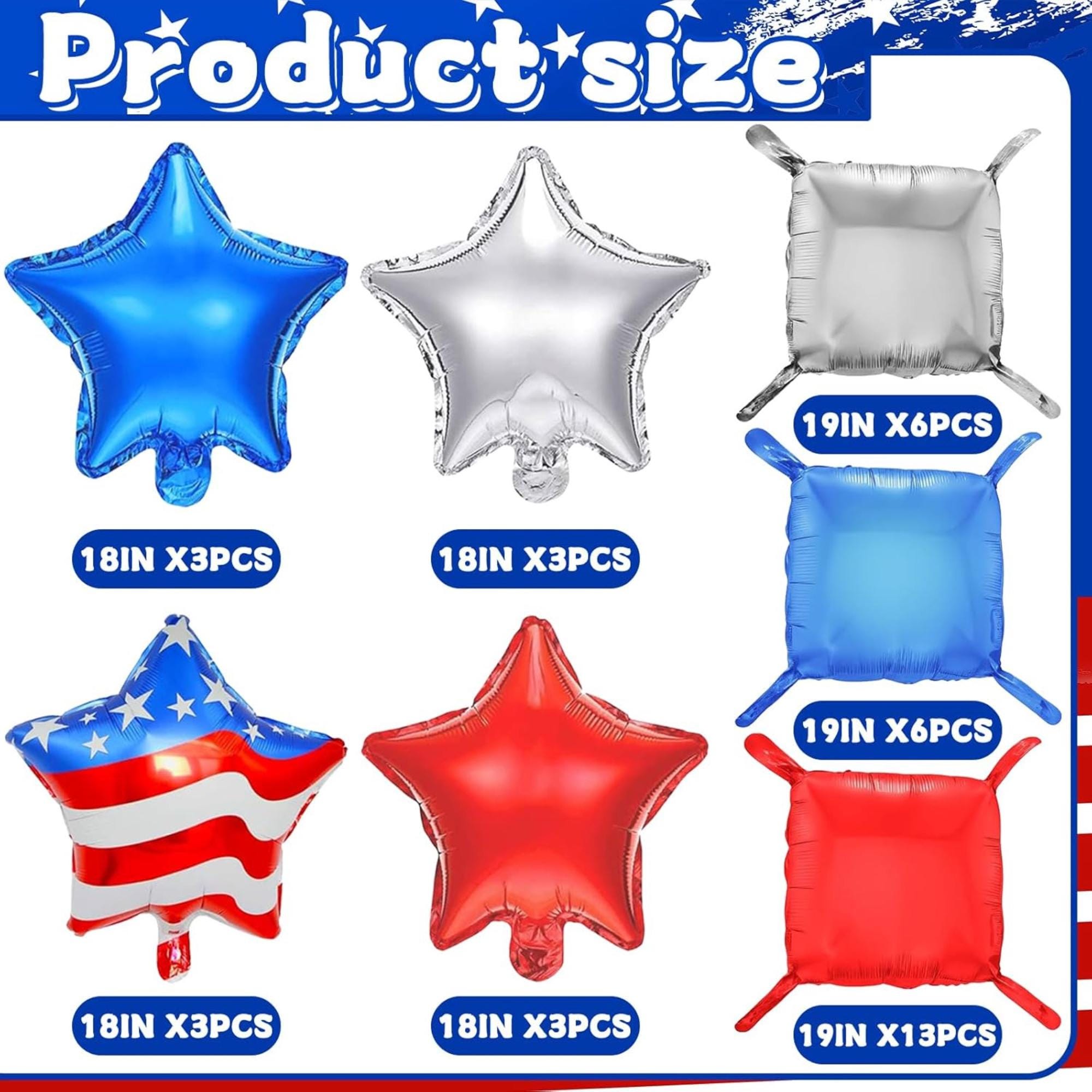 37 Pcs Patriotic Balloon Wall Kit Red White Blue Flag Star Décor