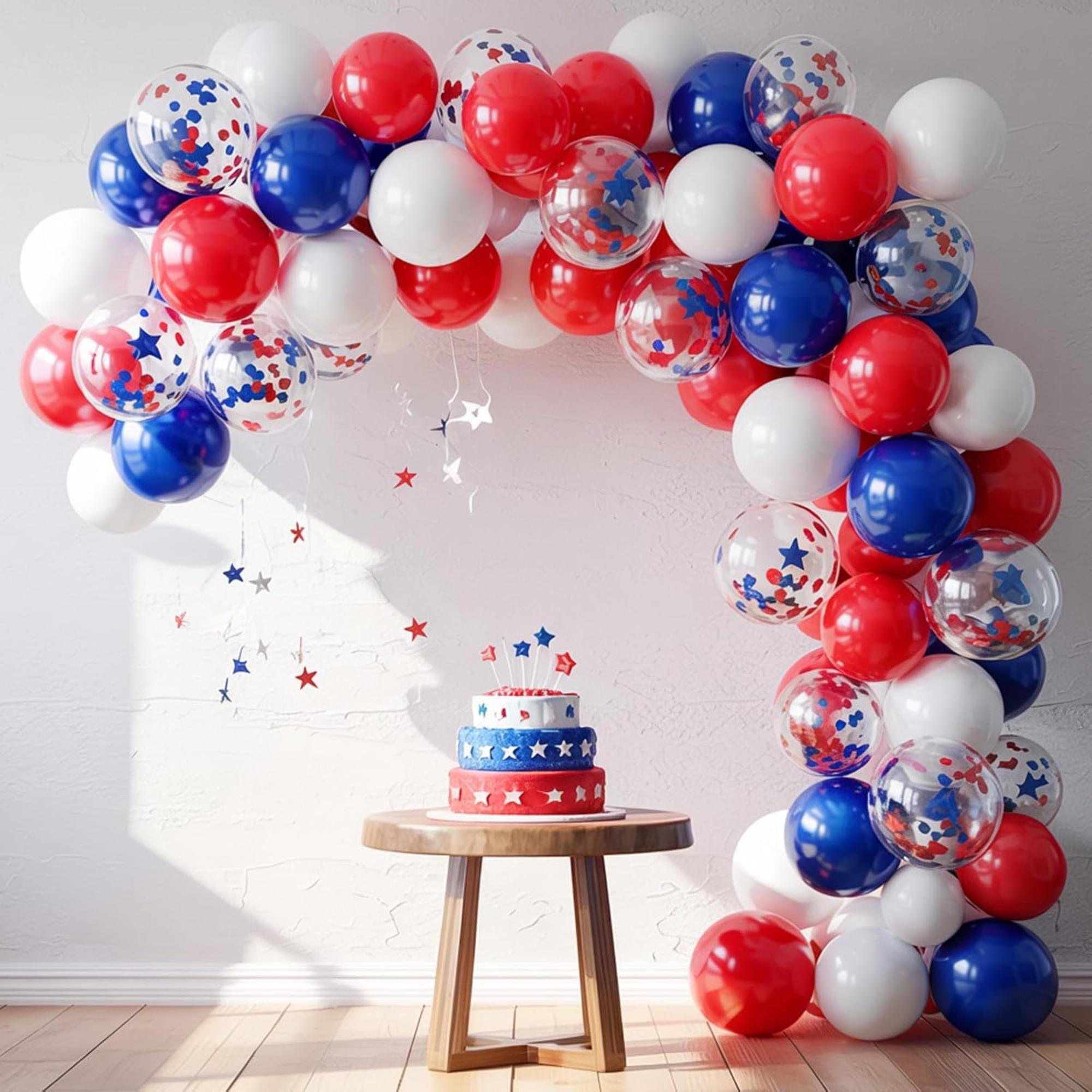 50 Pcs Patriotic Latex Balloons Red Blue Star Confetti Party Decor