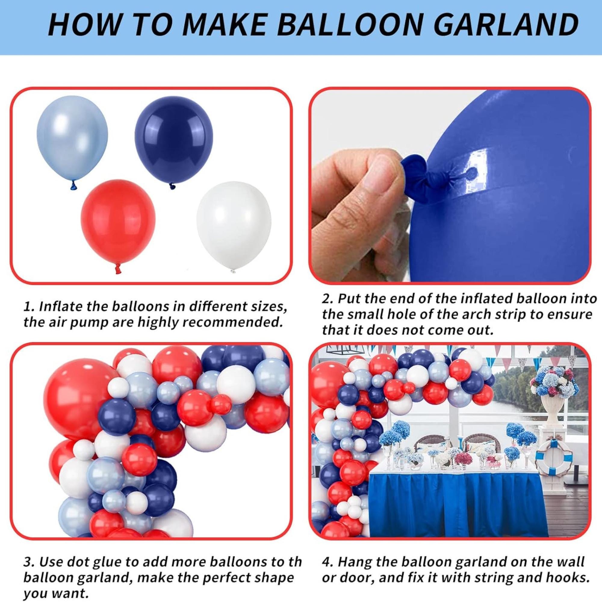 Red Blue White Balloon Arch Garland Patriotic Party Décor Kit