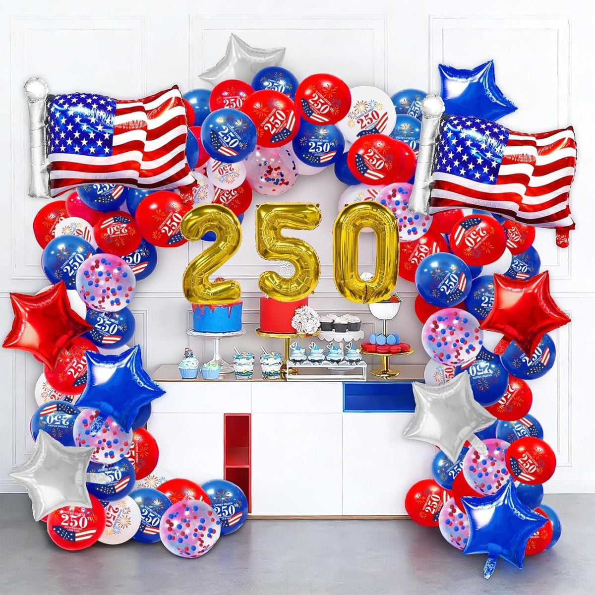 104 Pcs Patriotic Balloon Arch Kit Red White Blue Garland Decor