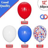 68 Pack Red White Blue Latex Balloons 12 Inch Confetti Party Décor