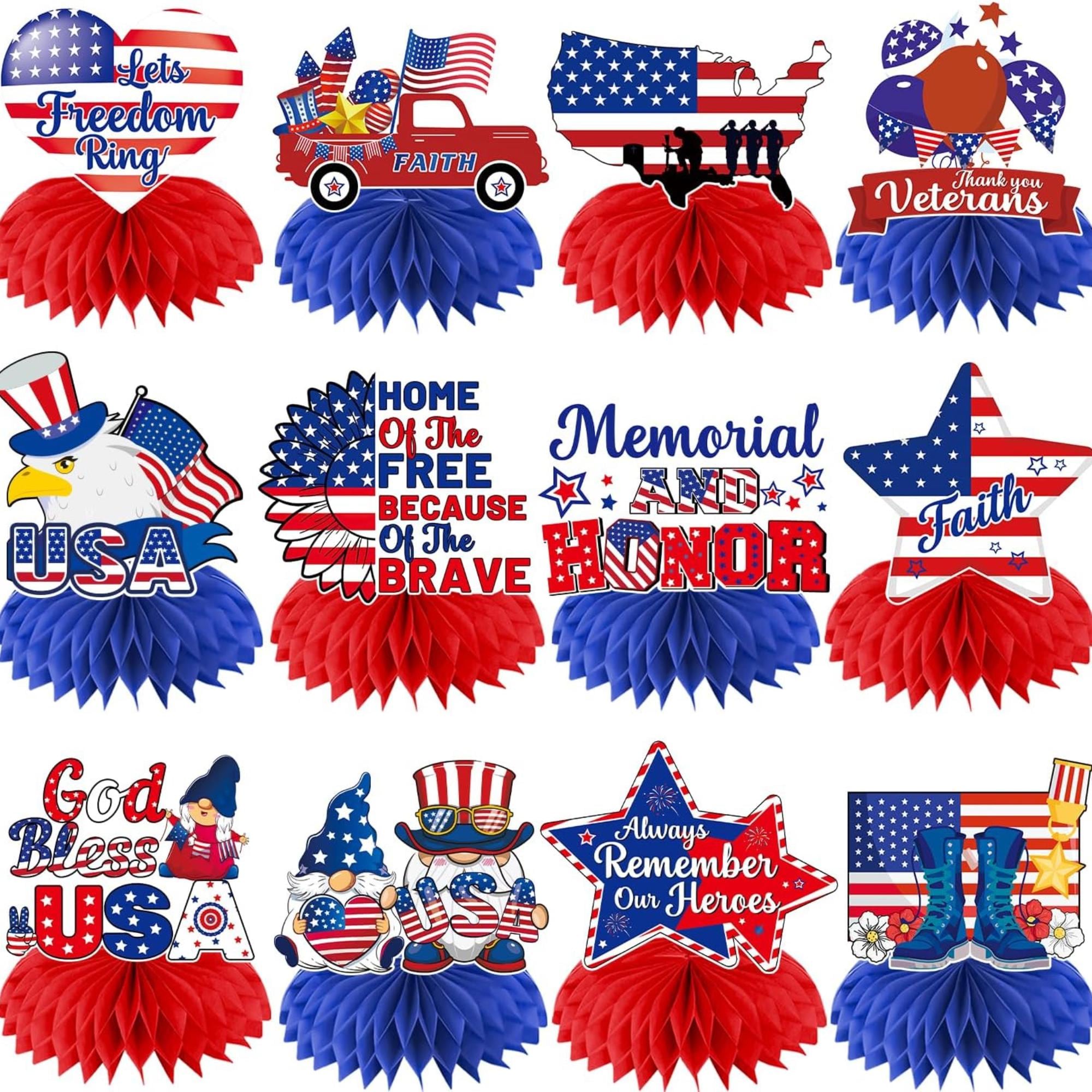 12 Pcs Memorial Day Honeycomb Centerpieces 3D Patriotic Table Decor