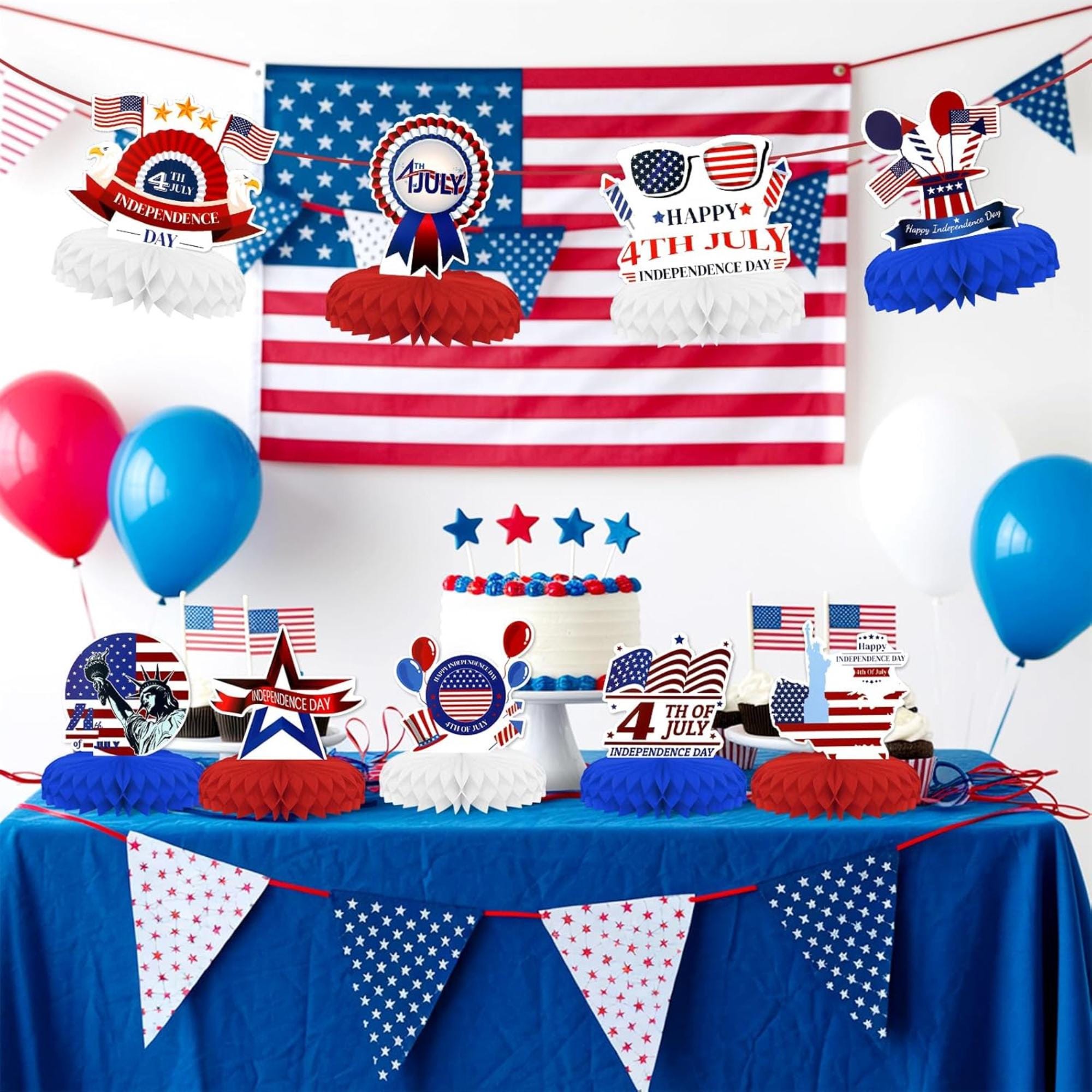 9 Pcs Patriotic Honeycomb Centerpieces American Flag 3D Table Décor