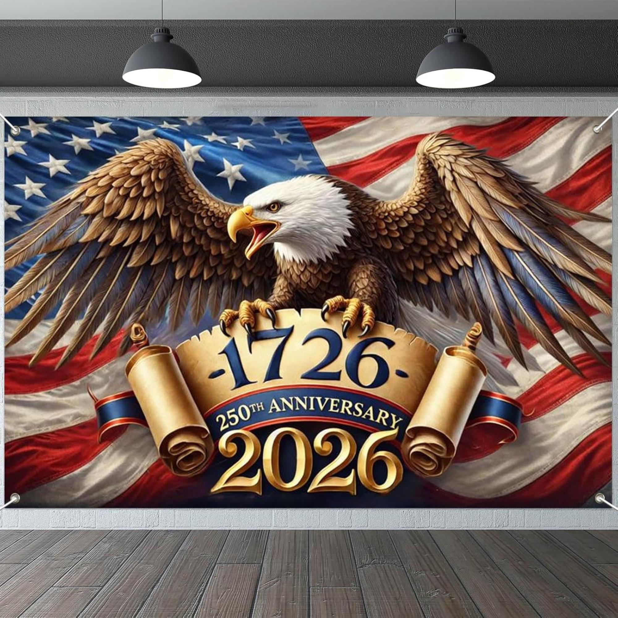 250th Anniversary Patriotic Backdrop Banner 1776–2026 Eagle USA Flag