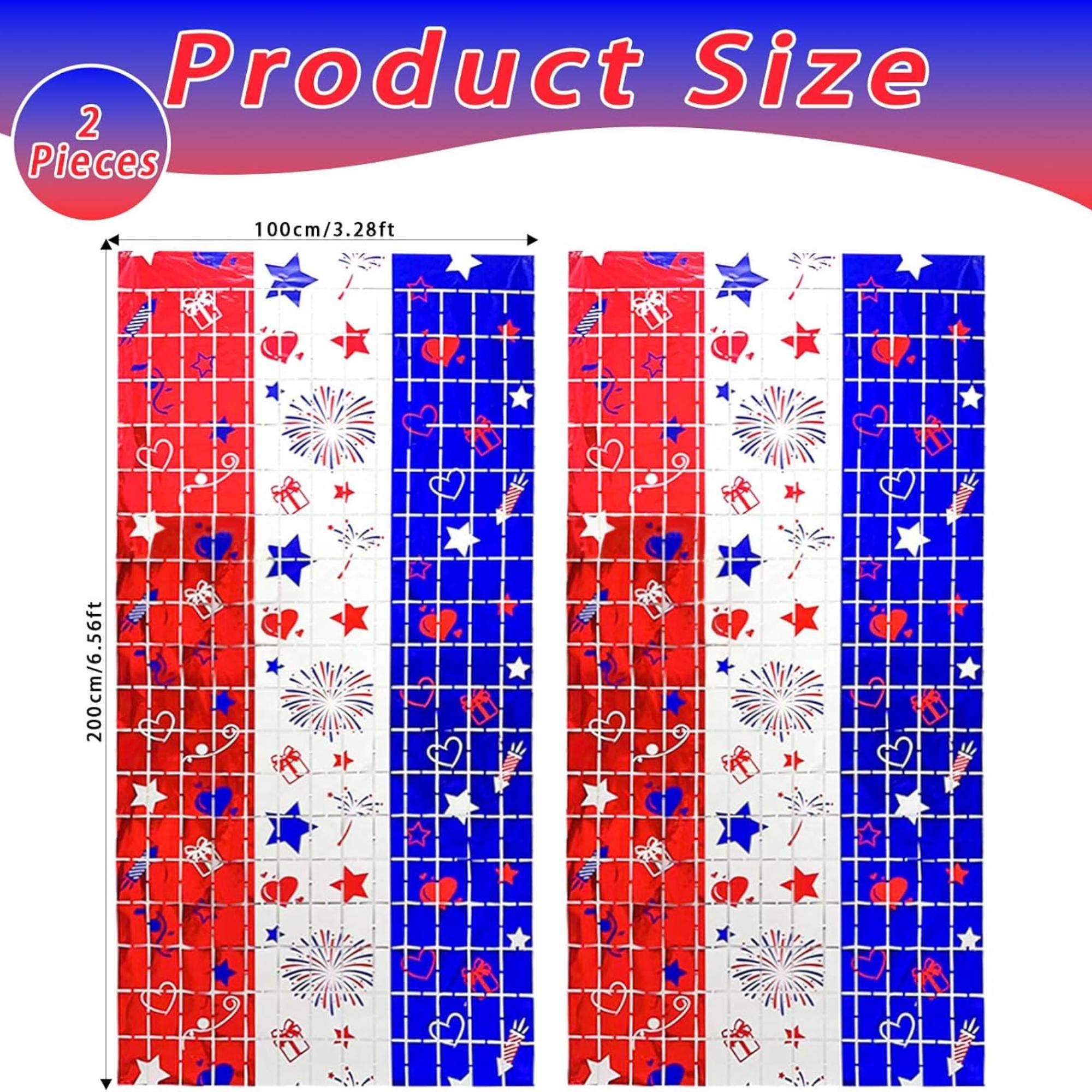 2 Pack Red White Blue Foil Fringe Curtains Patriotic Backdrop