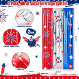 2 Pack Patriotic Tinsel Foil Fringe Curtains Red White Blue Backdrop