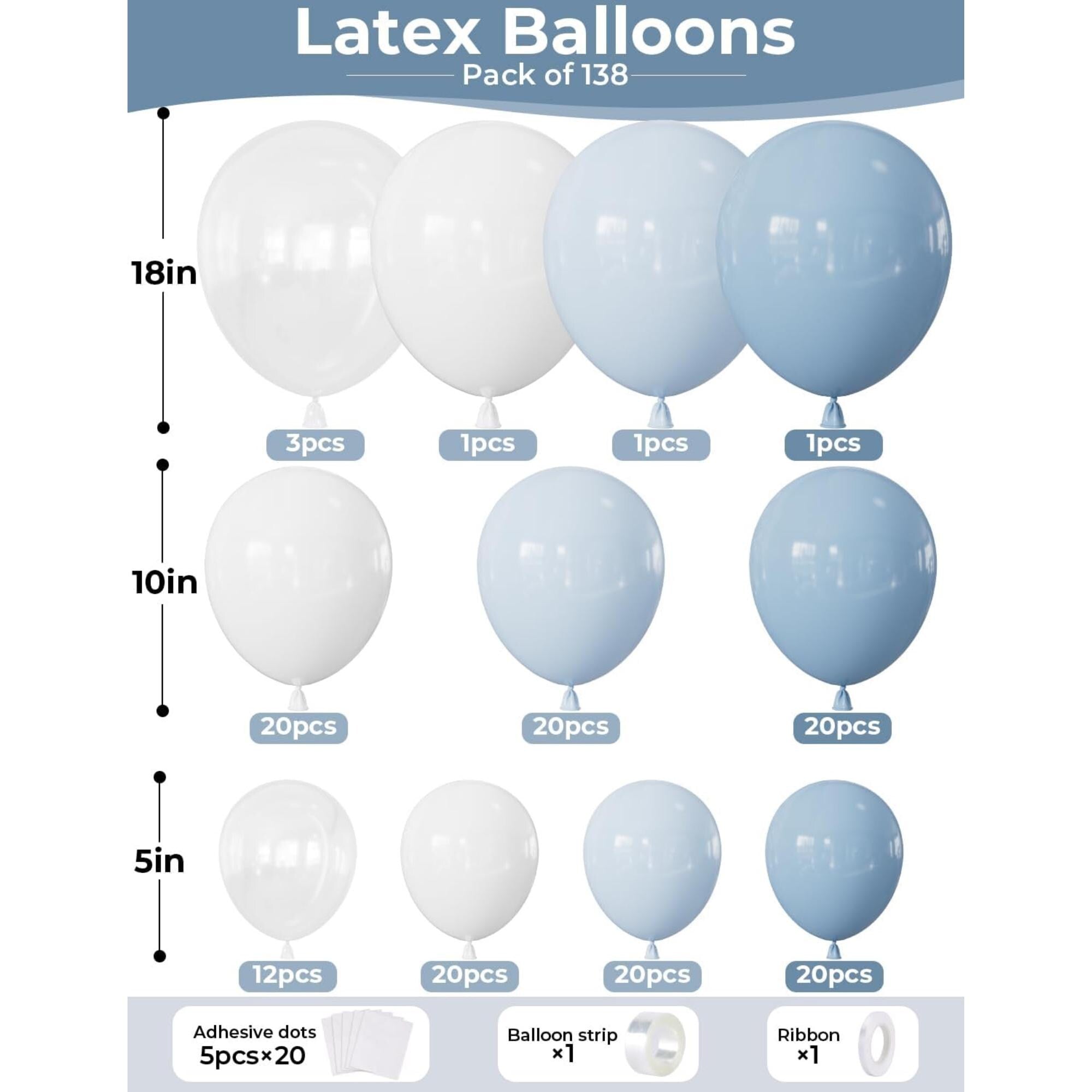 138 Pcs Dusty Blue Balloon Arch Kit Blue White Garland Decor