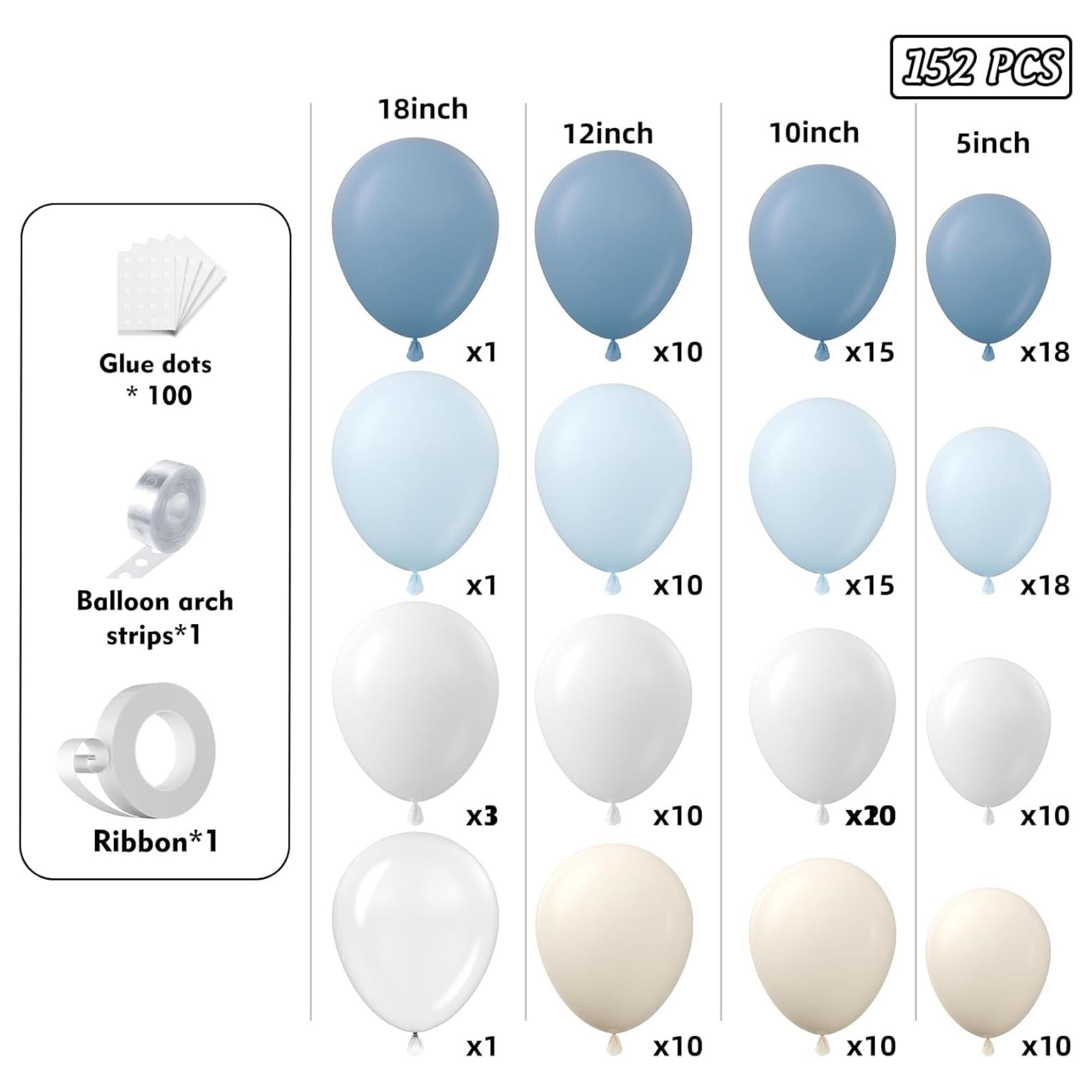 152 Pcs Dusty Blue Sand White Balloon Arch Kit Garland Decor