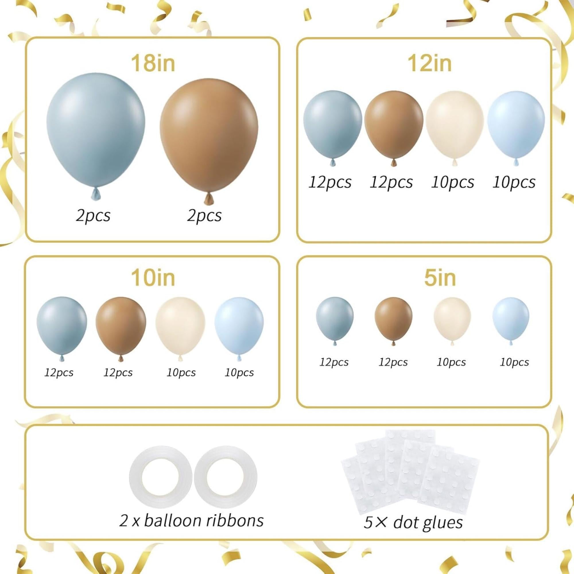 136 Pcs Dusty Blue Brown Balloon Arch Kit Neutral Boho Garland Décor