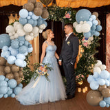 136 Pcs Dusty Blue Brown Balloon Arch Kit Neutral Boho Garland Décor