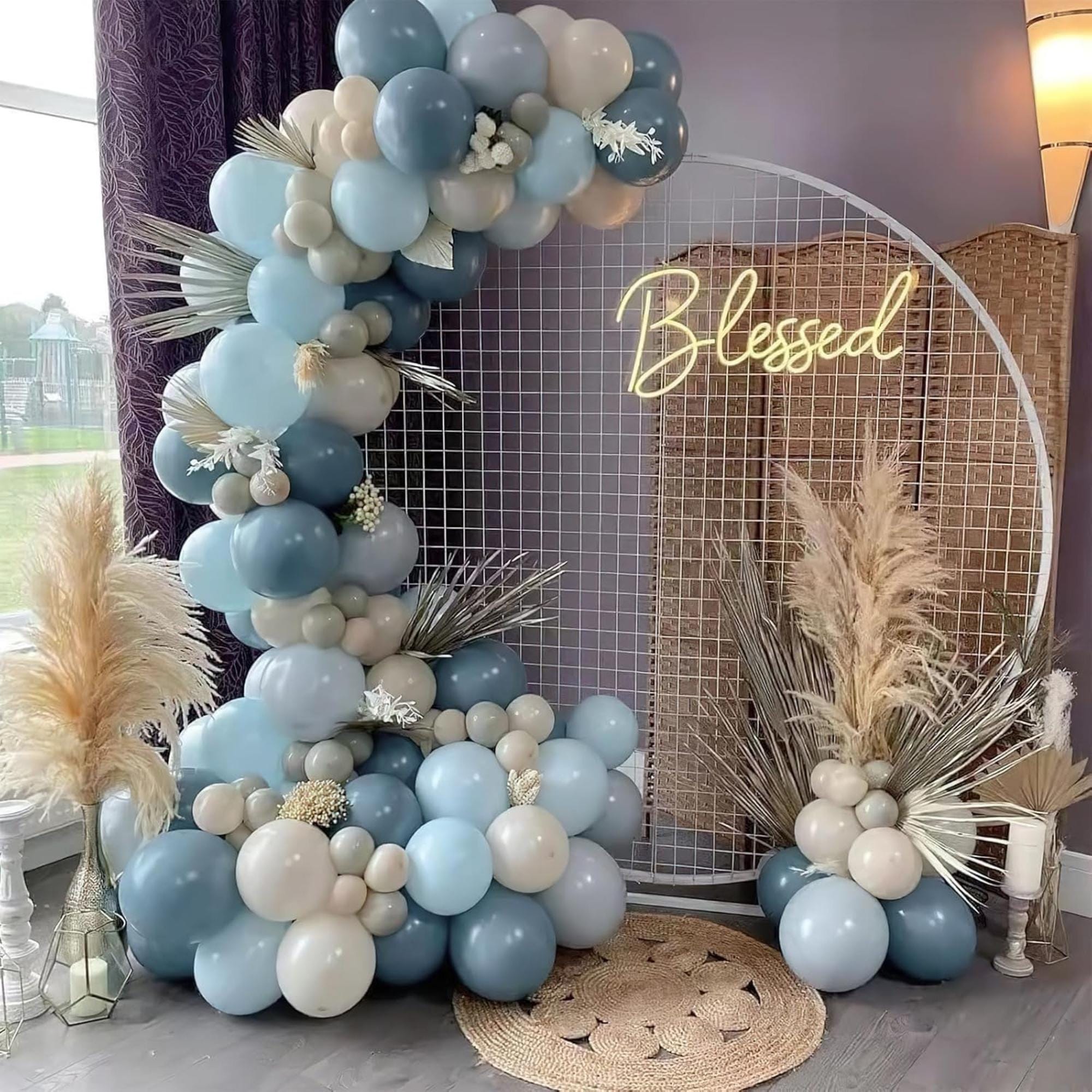 142 Pcs Dusty Blue Balloon Arch Kit Boho Garland Confetti Decor