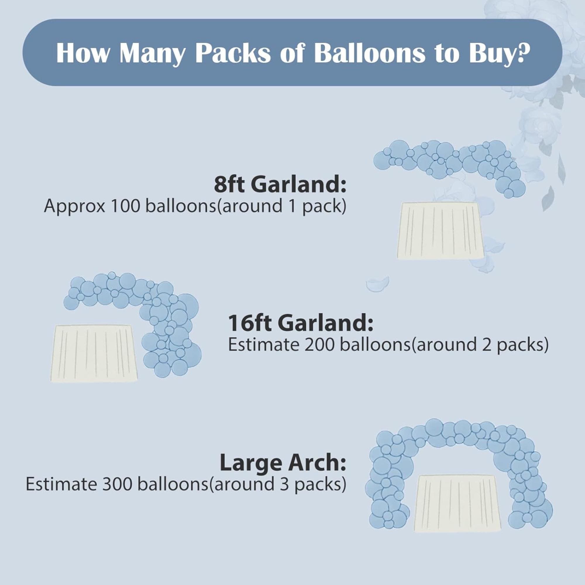 134 Pcs Dusty Blue Metallic Balloon Arch Kit White Garland Decor