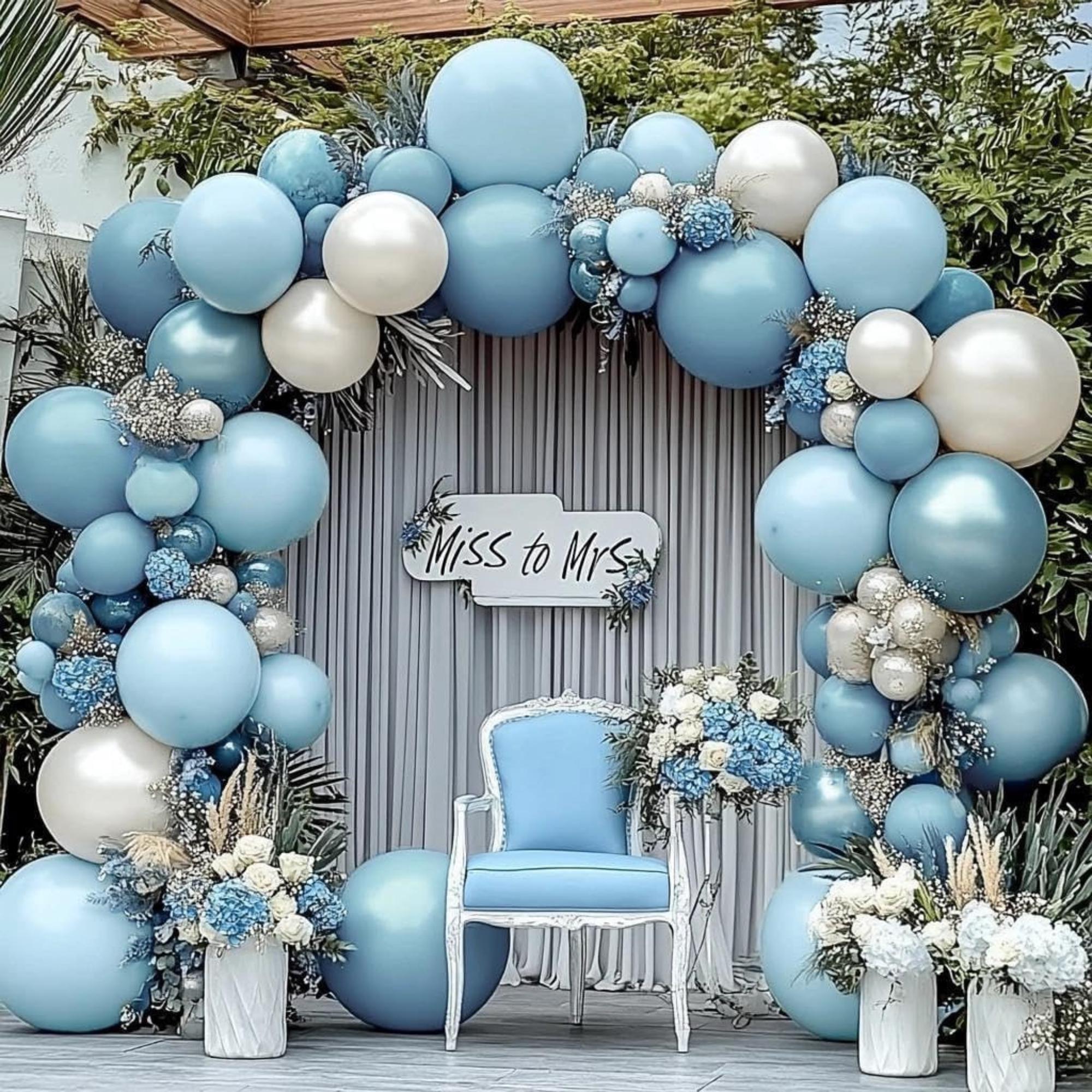 Dusty Blue Double Stuffed Balloon Arch Kit Slate Pastel Garland