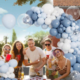 140 Pcs Dusty Blue Balloon Arch Kit Light Blue White Clear Garland